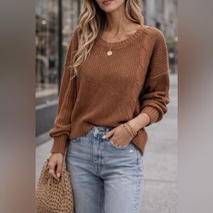Sienna Sky Brown Chunky Knit Sweater Small Cropped Cozy Fall Winter Neutral
